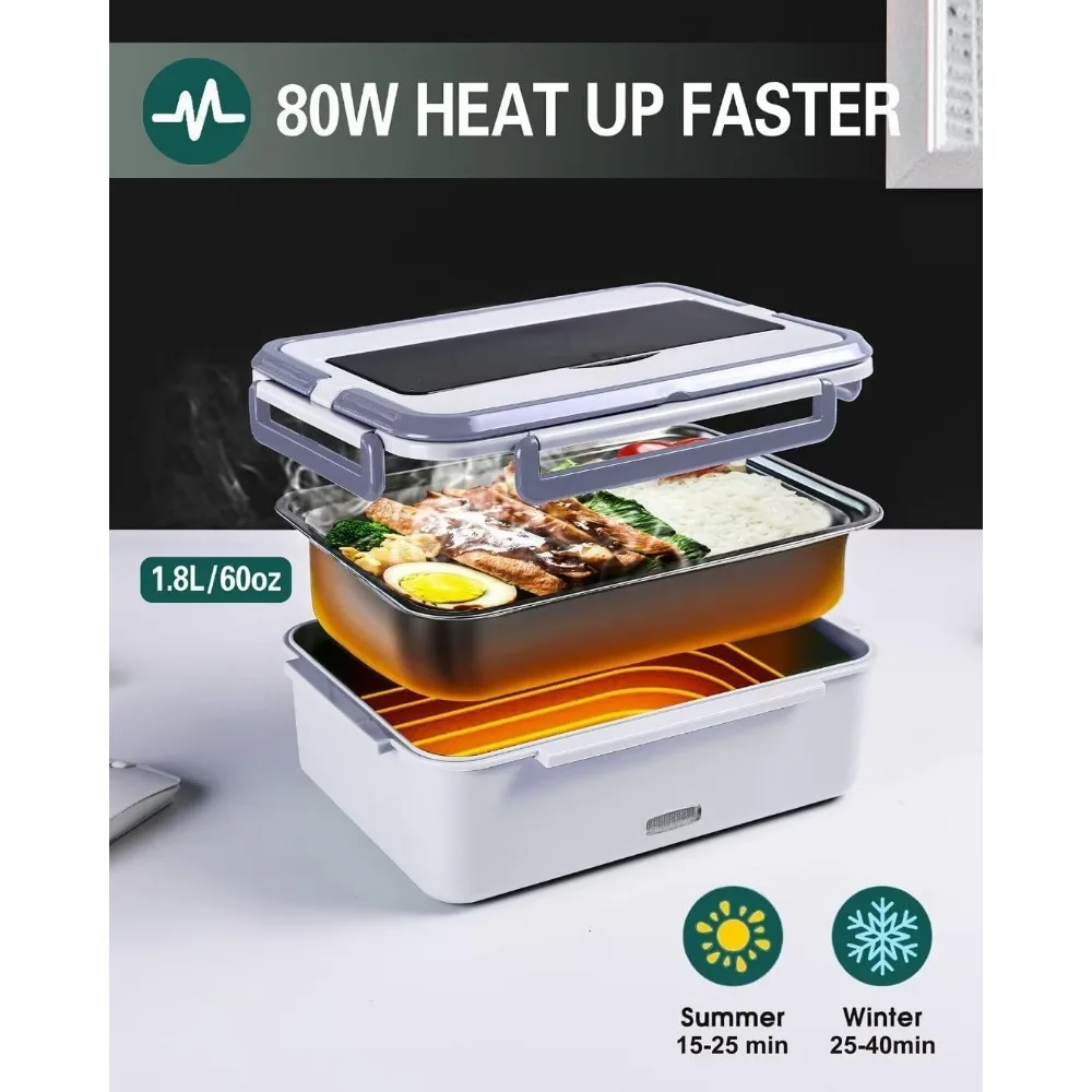 Electric Lunch Box Food Heater 80W, 3 in 1 Heated,Portable Food Warmer Self Heating Box for Men with Large Insulated Lunch Bag