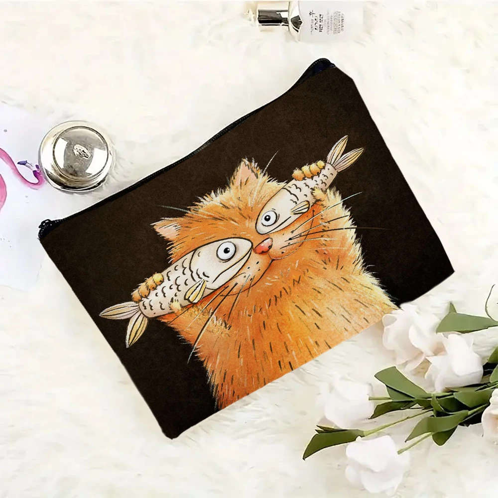 1pc Whimsical Cartoon Cats Print Makeup Pouch with Large Capacity Pencil Pouch Printed Heat Transfer Cosmetic Bag