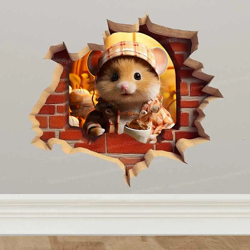 Mouse in Wall Hole Decal, Mouse Hole Sticker,  Waterproof  Vinyl Decal, Mouse Decor, Mice Sticker, Home Decor Holiday Gift S793