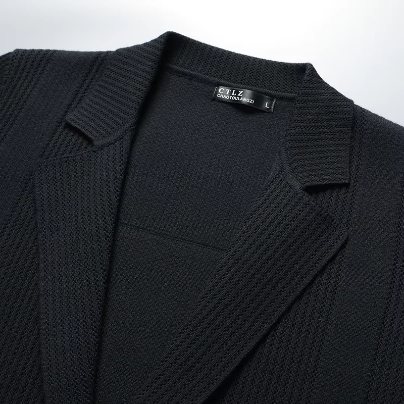 European high-end suit collar solid color knitted cardigan men's 2025 autumn winter luxury button business casual sweater coat