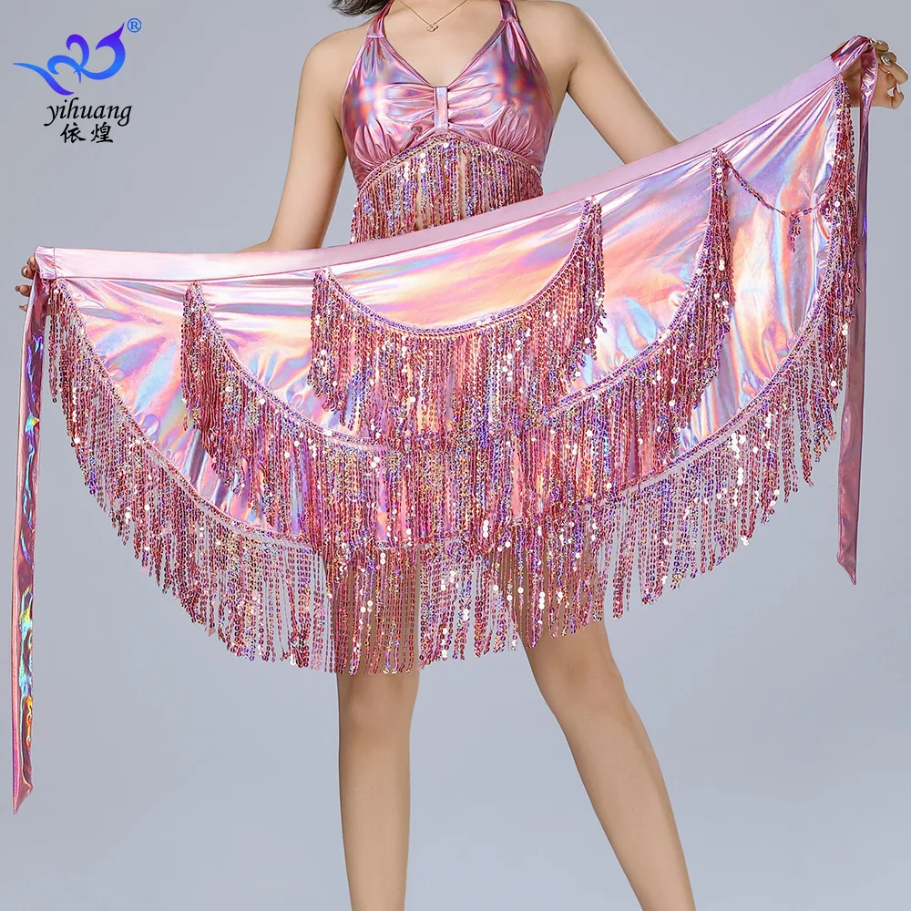 

Хип-шарф с кисточками для латинских танцев Юбка для танцев Шарф с кисточками для танца живота Цепочка на талию Хип-шарф Лакированная кожа Юбка с кисточками и блестками Танцевальная юбка