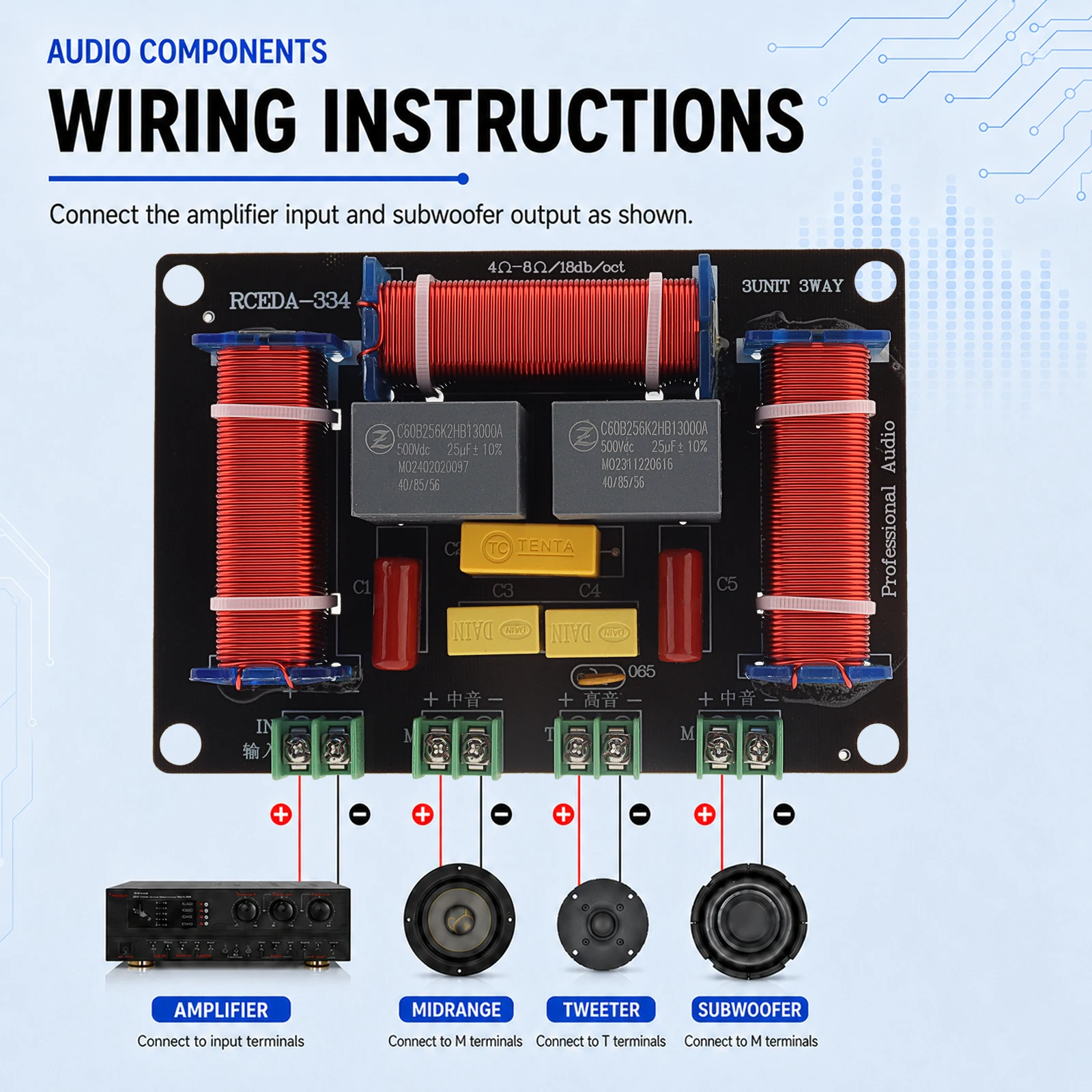 500W Frequency Divider 4 - 8 Ohm 1 Tweeter 2 Mid Range Hi Fi Audio Frequency Divider Board for Speaker