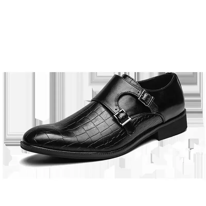 Zapatos de cuero para hombre, calzado Formal de negocios, zapatos pequeños de cuero negro, traje de plataforma de fiesta, moda informal británica