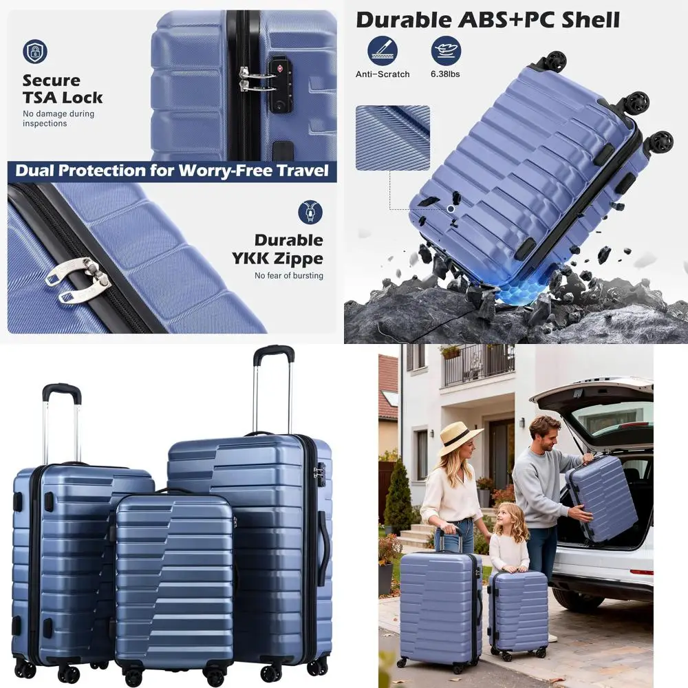 

3-Piece Hard Shell Spinner Luggage Set, Expandable Large Suitcase, Lightweight Carry-On with TSA Lock, Blue