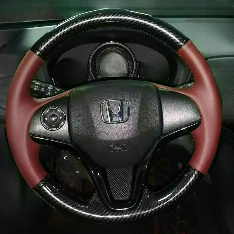 

Для Honda 4th Jazz FIT 21-24 LIFE, сшитый вручную ремонт, износостойкое углеродное волокно, коричневый кожаный чехол на руль автомобиля