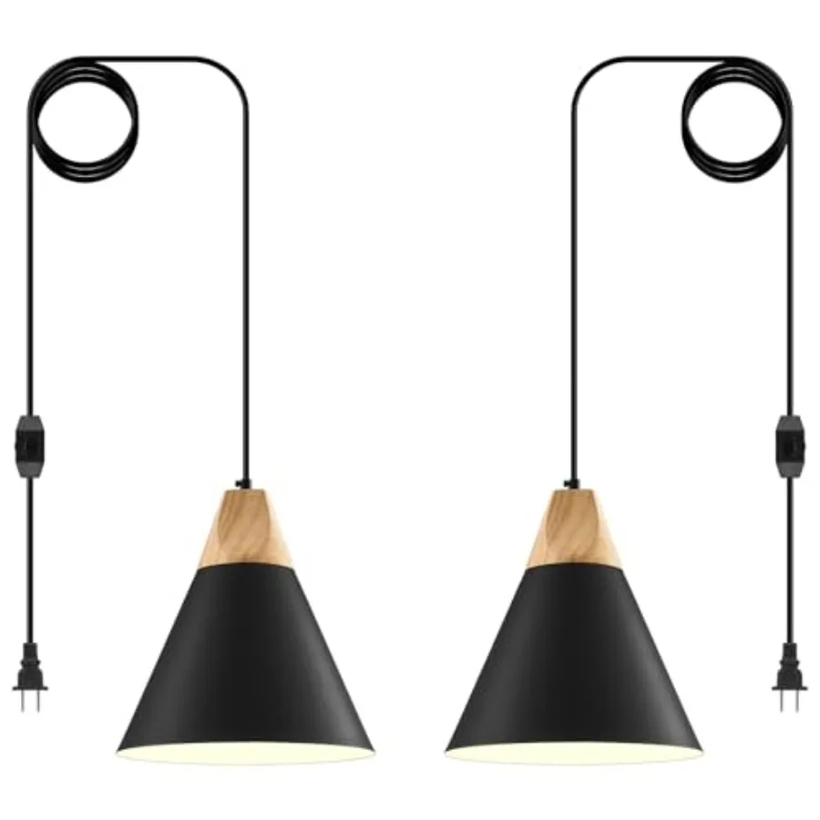 

Plug in Pendant Light 11.8ines, 14.7ft, 2 Packs -Farmhouse Pendant Light, Industrial Kitchen Pendant Lights, Hanging Pendant wi