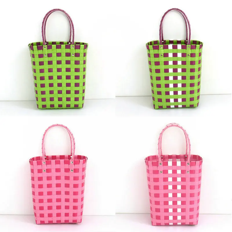 Handwoven Vegetable Plastic Bag Basket Storage Solutions Creative Handbag Decoration Basket Unique Vacation Leisure Bag