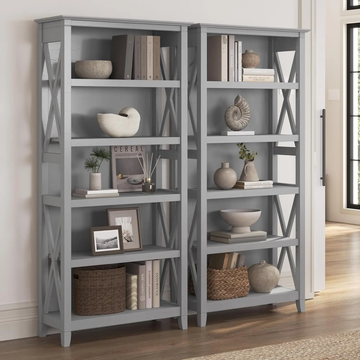 5-Shelf 66-Inch H Bookcase Set, Cape Cod Gray