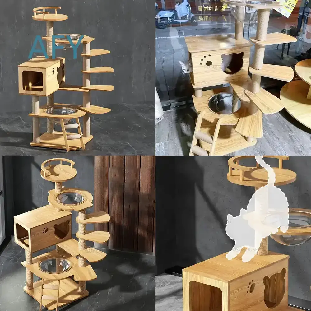 Modern Solid Wood Sisal Cat Climbing Frame for Pet Furniture Space Capsule Creative Household Pet Supplies Cat Jumping