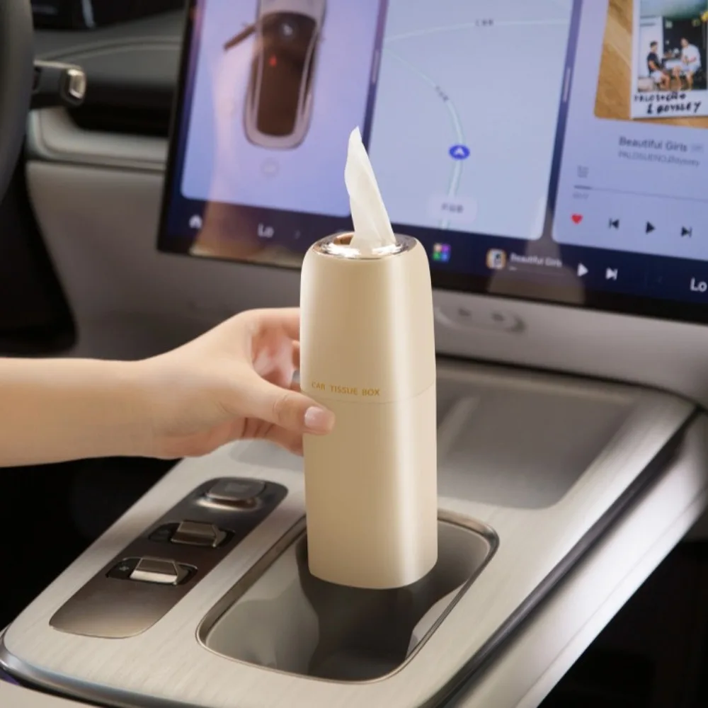 

Cylinder Tissues Boxes Cup Holder Tissue Dispenser Refillable Round Tube Tissue Container Compact Travel Tissues Box For Car