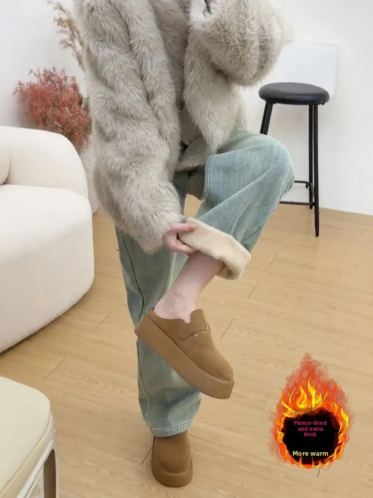 

Thiened Fce Straight Leg Jeans Women's Autumn Winter New plus Size Slim High Waist Warm Narrow Version Wide Leg Pants