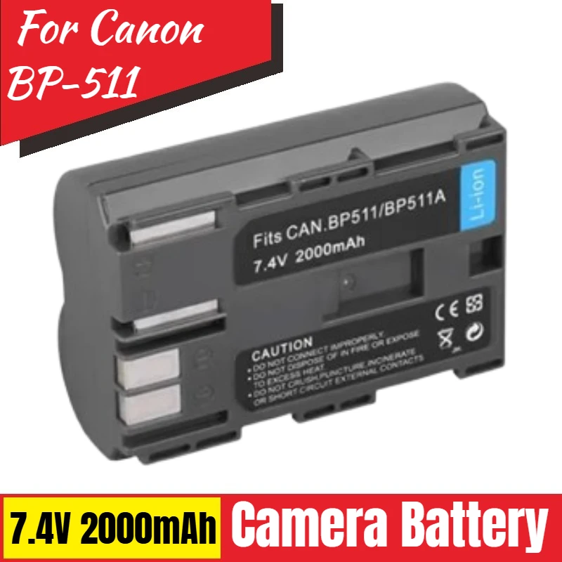 

New Replacement Camera Battery 7.4V 2000mAh BP-511 for Canon EOS 5D 10D 20D 30D 40D 50D 300D PowerShot G1 G2 G3 G5 G6