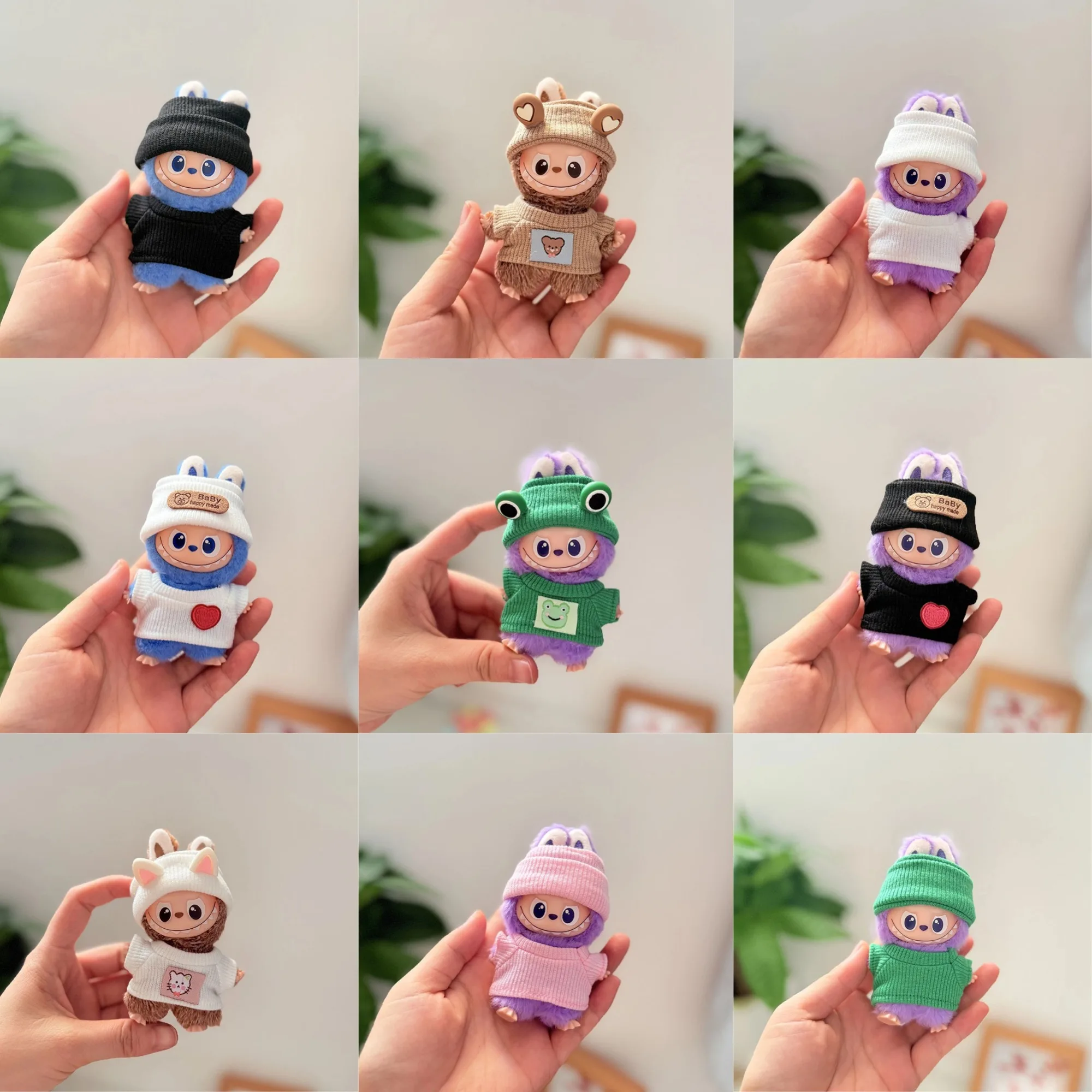 

For 10cm 4th Gen Labubu Heart Code Plush Keychain Animal Ear Hoodie & Stretch Shirt 2-Piece Outfit Set Vinyl Doll Clothes