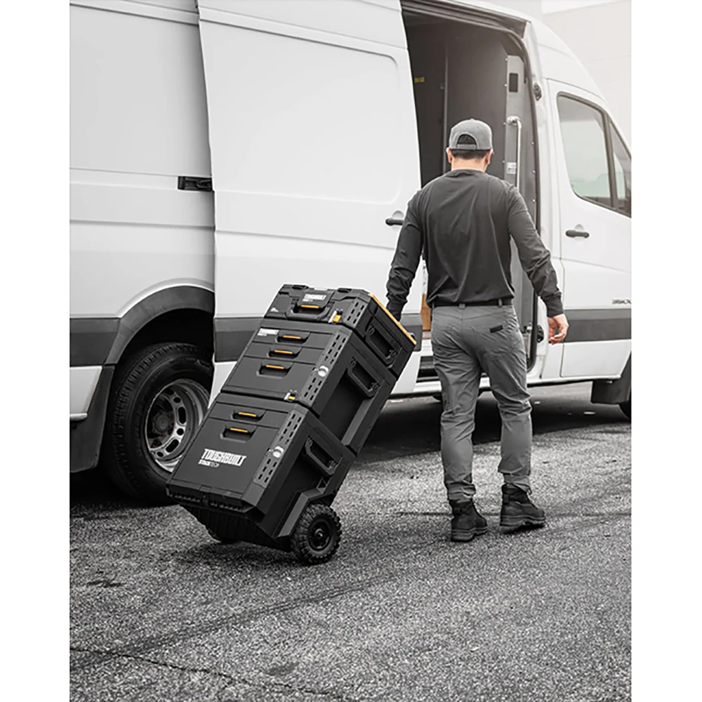 TOUGHBUILT Double drawer pull rod tugboat toolbox, self-locking stacking box tool storage outdoor storage box TB-B1-D-R92