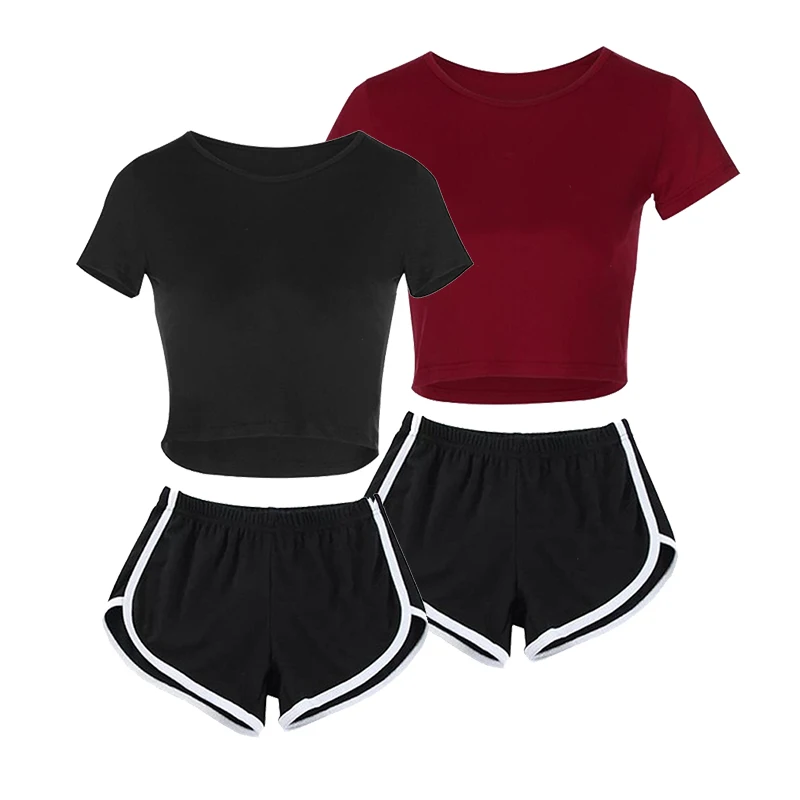 

2023 Summer New Women Short T-shirt Shorts Suit Summer Sport Wear Casual Cotton Yoga Lady Crop Top and Shorts S-XL