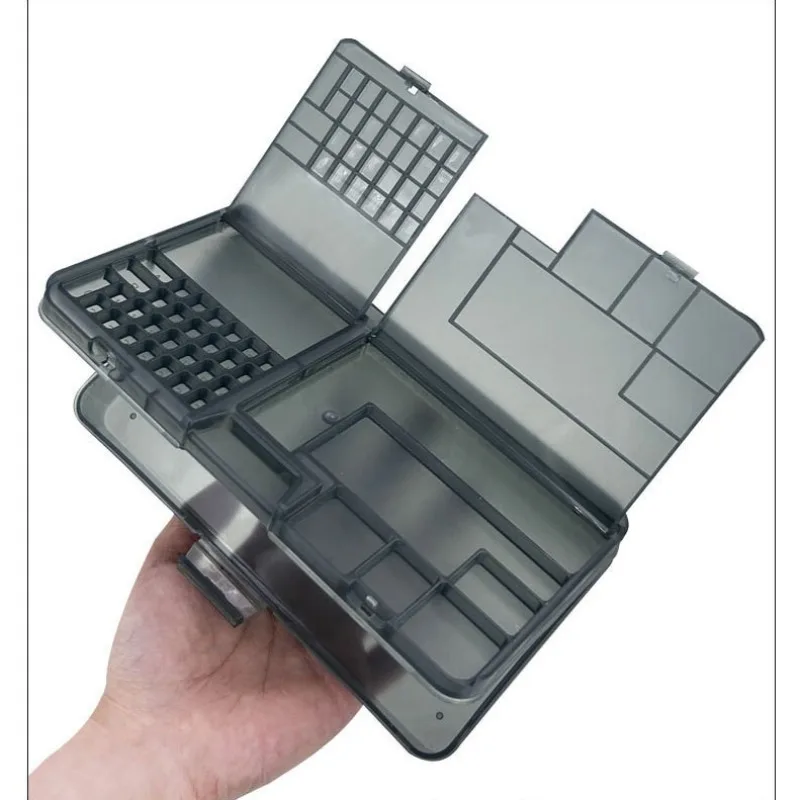 Caja de almacenamiento de componentes electrónicos de doble capa, color negro brillante, organizador de tornillos y accesorios para reparación de teléfonos 6
