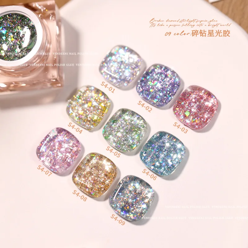 VENDEENI 9 kolorów Flash Broken diamond color Zestaw żelu do paznokci Salon paznokci 2024 Nowa gorąca sprzedaż Zestaw do zdobienia paznokci Nietoksyczny żel UV Hurtownia