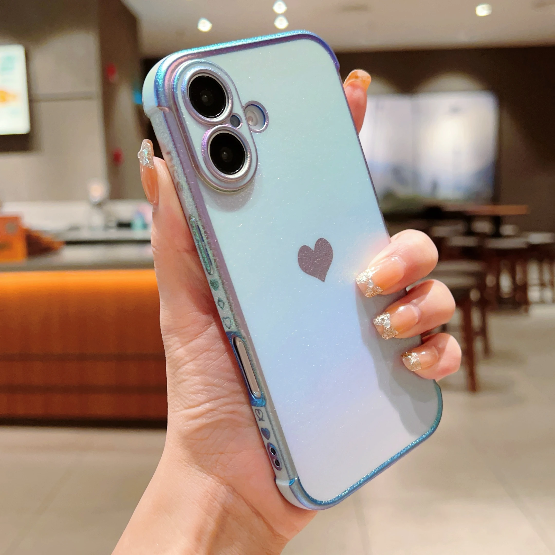 

Colorful Frosting Side Love Heart Phone Case For IPhone 16 15 Pro Max 14 13 12 11 Shockproof Back Cover