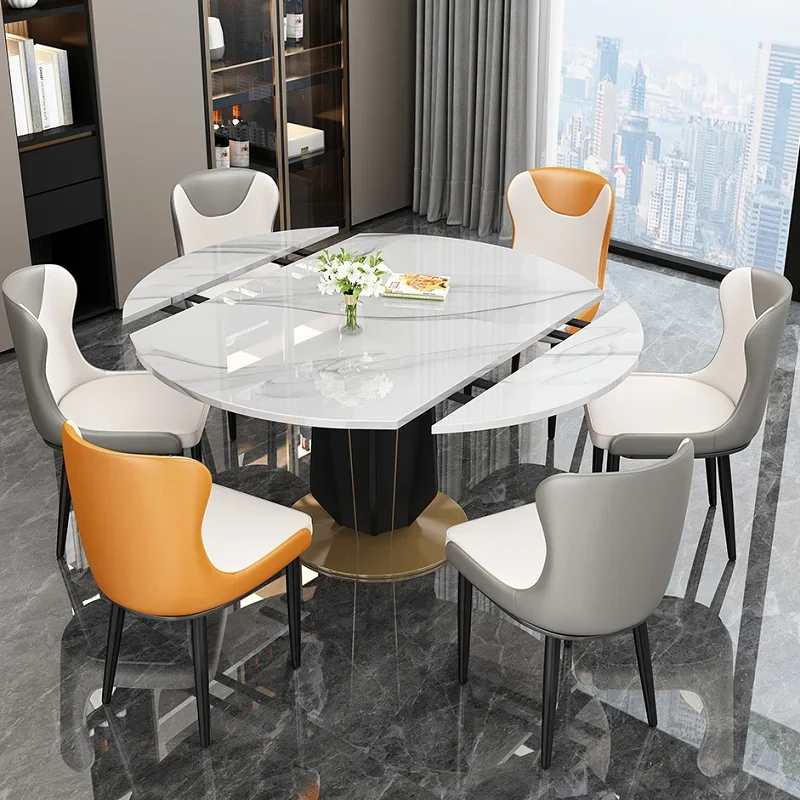 

ABCRock Plate Table Light Luxury Family Folding Solid Wood Dining Table and Chair Combination