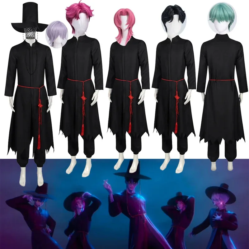 

Demon Hunters K-Pop Saja Boys Jinu Abby Baby Mystery Romance Man Group Cosplay Costume Wig Halloween Black Suit Hat For Men Boy