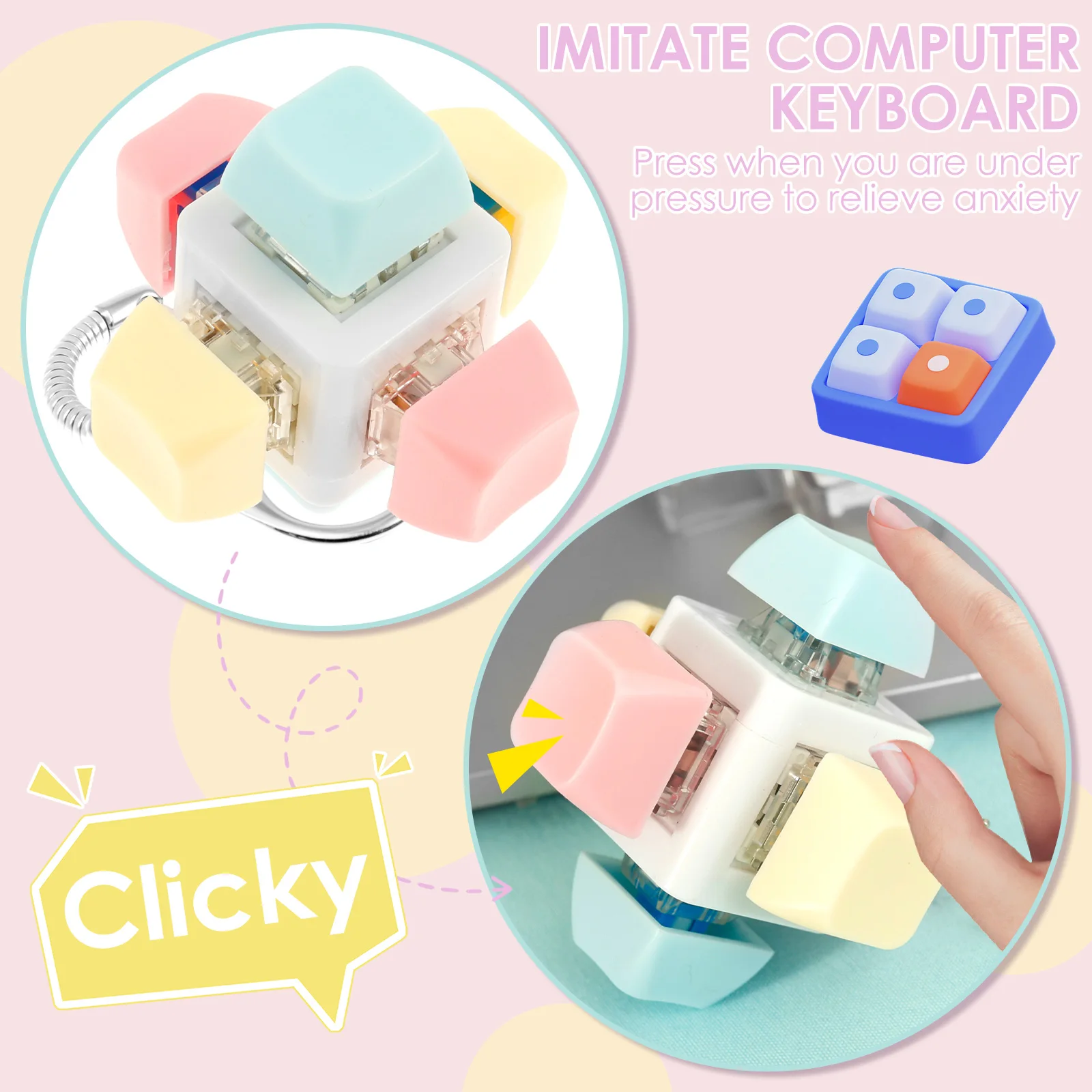 5Pcs Adult Keyboard Clicker Toy Mechanical Keyboard Keychain Toy Funny Cube Key Button for Adults Gifts To Relief Pass Time