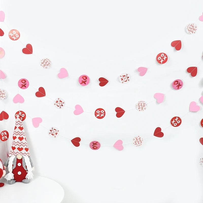 Valentine Day Hanging Banner Red Love Heart Paper Banner Garland Wedding Bridal Shower Bachelorette Party Decorations Supplies