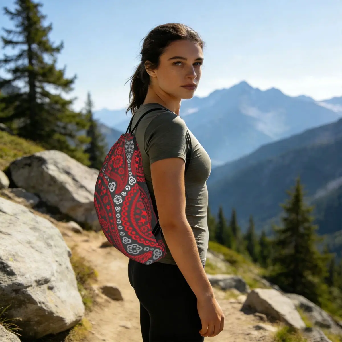 Red Paisley Mandala Backpacks Fashion Drawstring Bags Sundries Bag Book Bags for Man Woman Students