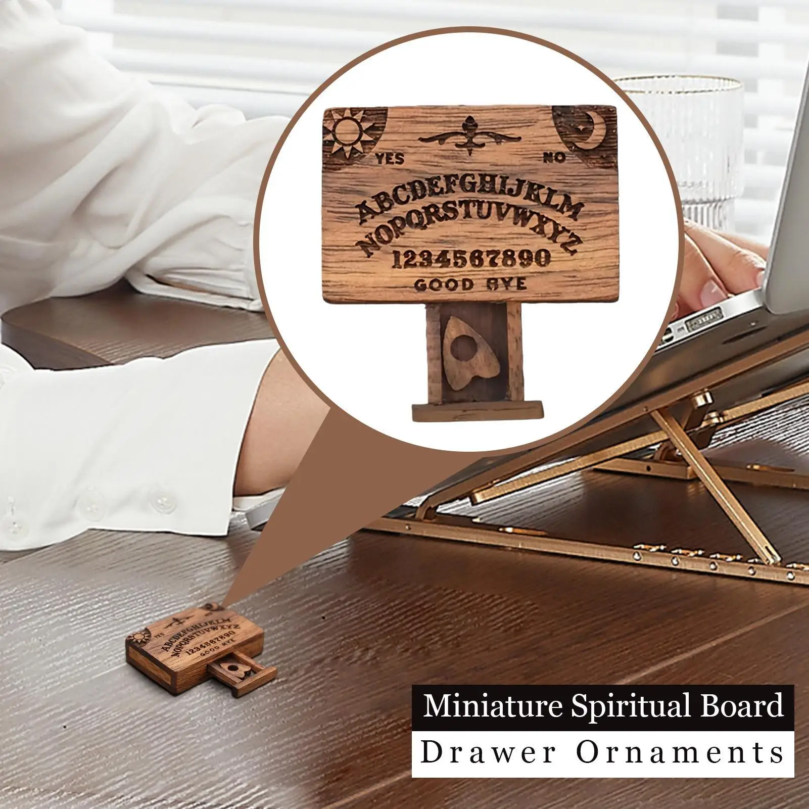 Mini Ouija Board Retro Miniature Spirit Board With Drawer Wooden Miniatures Drawer Home Decoration Gift Spiritual Ornaments