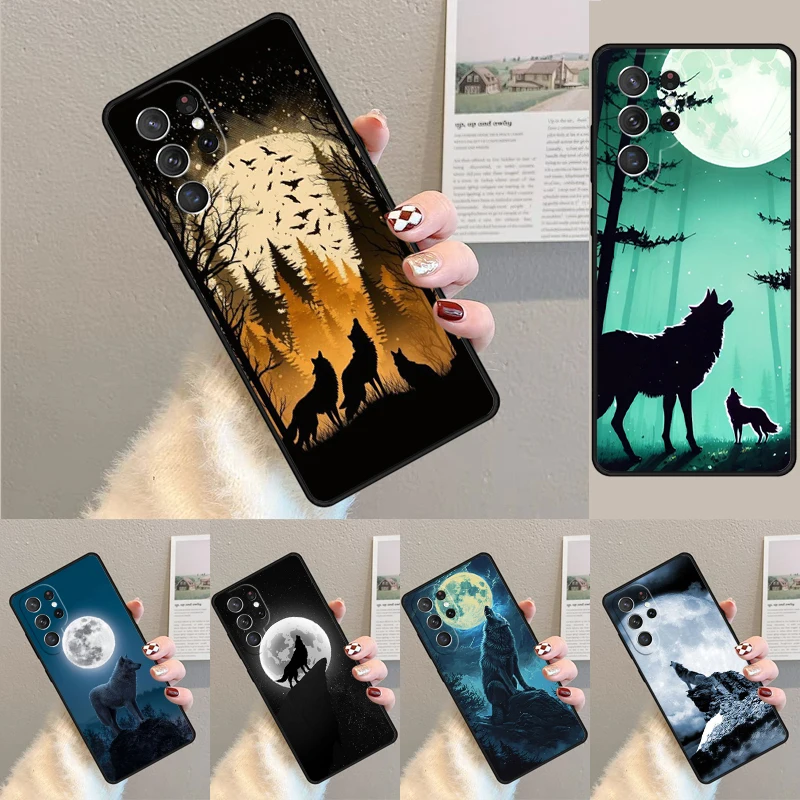 Moon Roaring Wolf Silicone Phone Case For Samsung Galaxy note 10 pro S26 S25 S24 S23 S22 S21 Plus S25Ultra Capa Cover