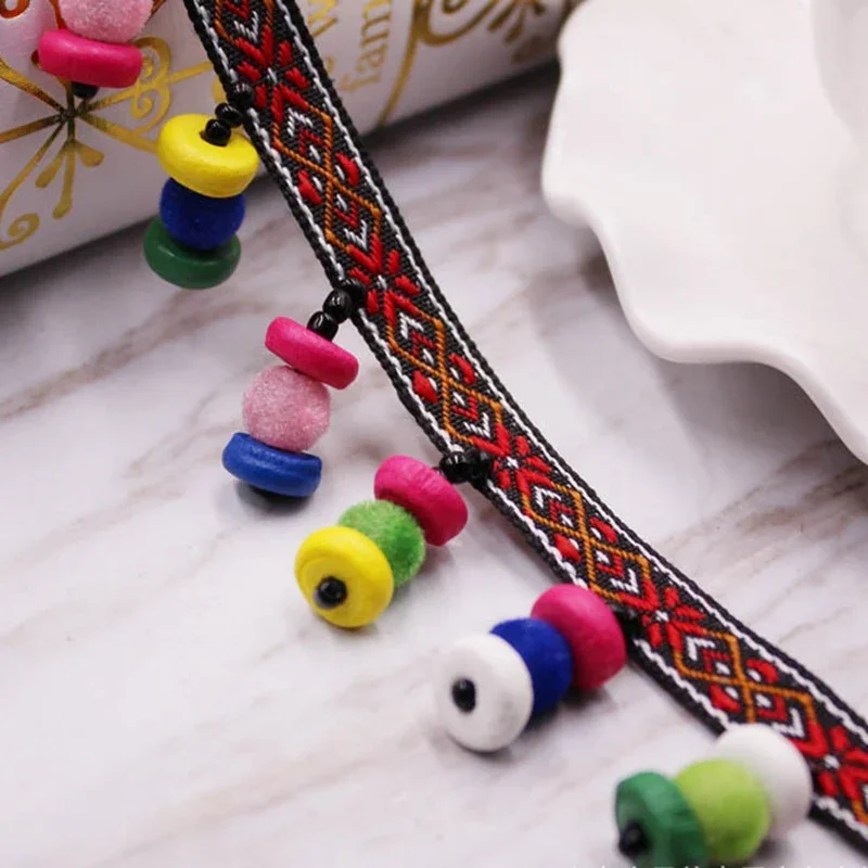 1 Yard/Los Ethnische Quasten-Stickerei-Spitzenborte für Schmuck, DIY-Quasten, Nähzubehör für Kleidung, Stoff-Spitzenband – Detail 3