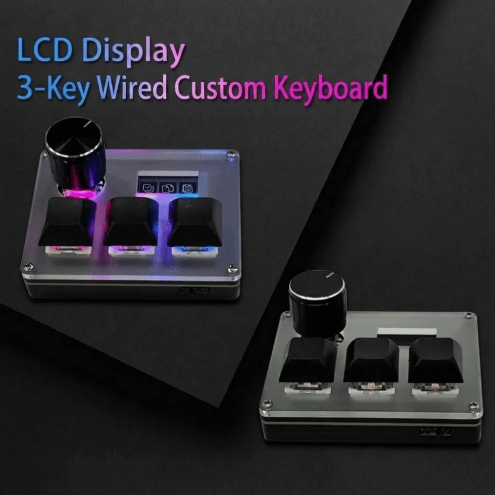 RGB Backlit Mini 3 Key Keypad Color Screen One Handed Hot Key Programmable Mechanical Keypad DIY Customized Program