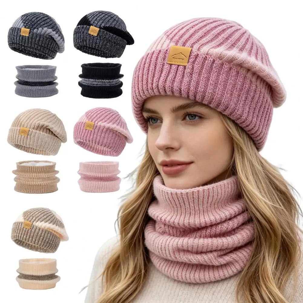 Winter Hat Neck Warmer Set, Fleece Lined Knitted Hat, Thickened Warm Knit Hat And Scarf for Women Cold Weather Commuting Skiing