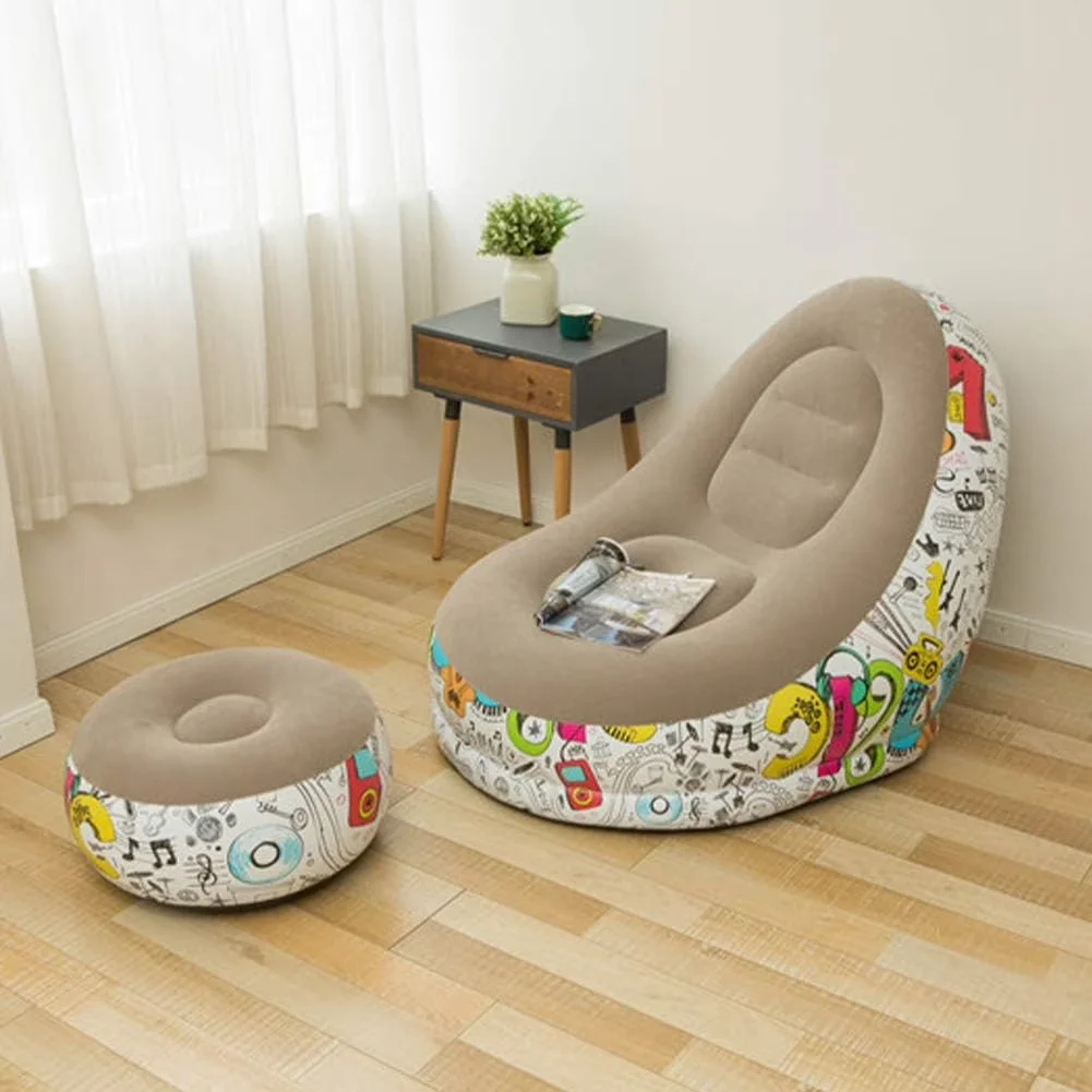 Sofá perezoso, sillón reclinable flocado plegable con reposapiés para acampar al aire libre, salón, sala de estar, sillas inflables para dormitorio