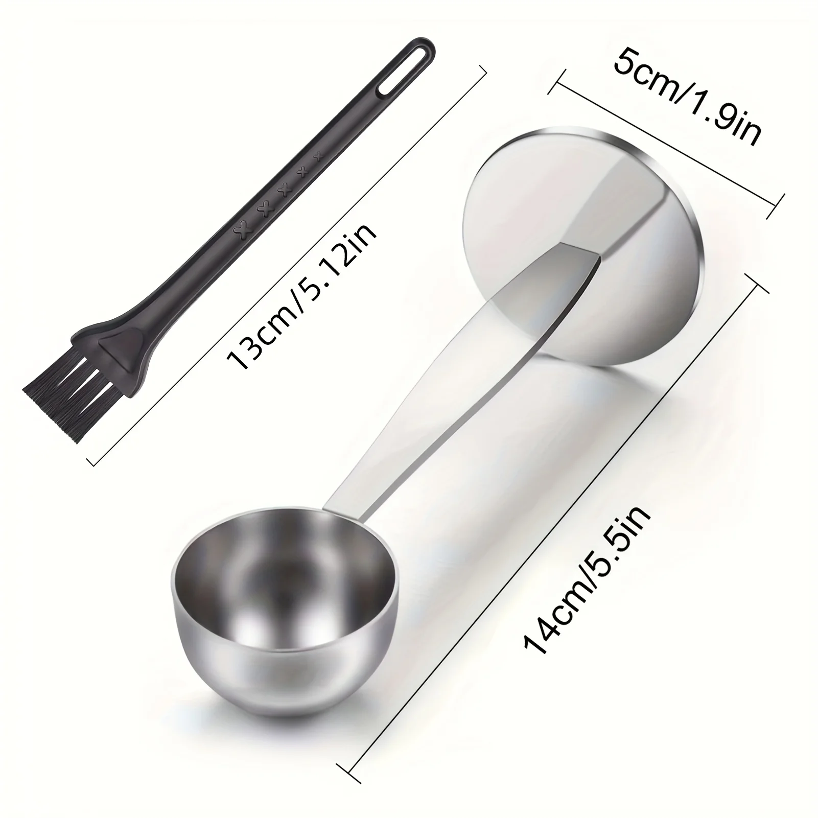 2-in-1 Stainless Steel Coffee Scoop with Brush, Multi Function Dual-Purpose Coffee Spoon Coffee Tools for Measuring and Tamping