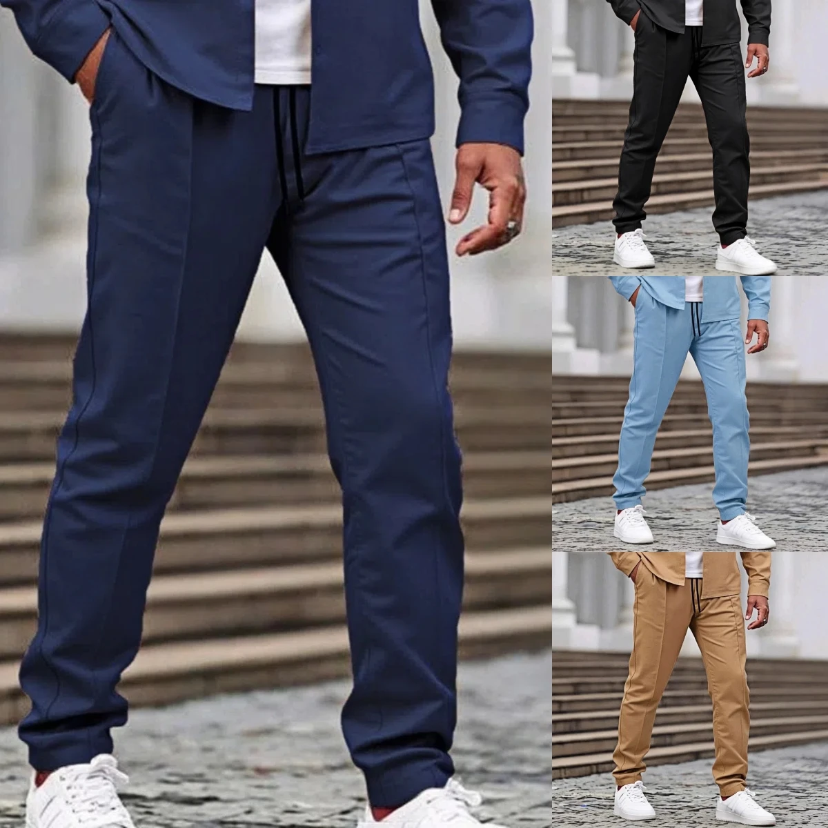 

Spring and autumn new men's solid-color mid-rise work pants, comfortable and fashionable work casual pants