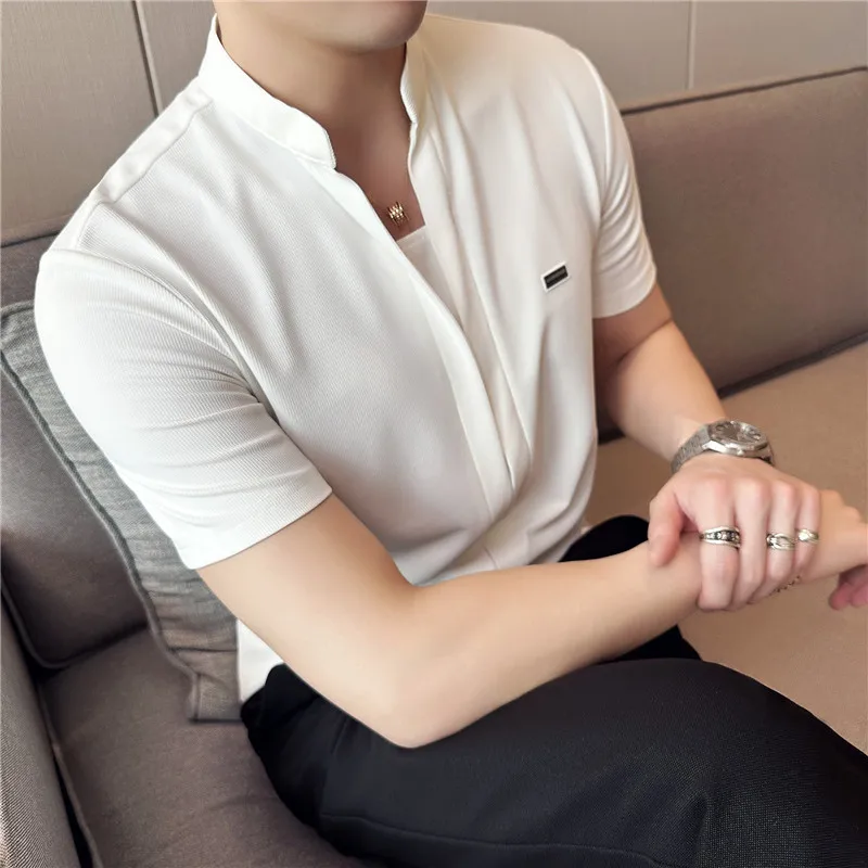 Men\'s Summer High Quality Casual Short-sleeved Shirts/Male Slim Fit Lapel Fashion Business and Casual Shirt Plus S-4XL