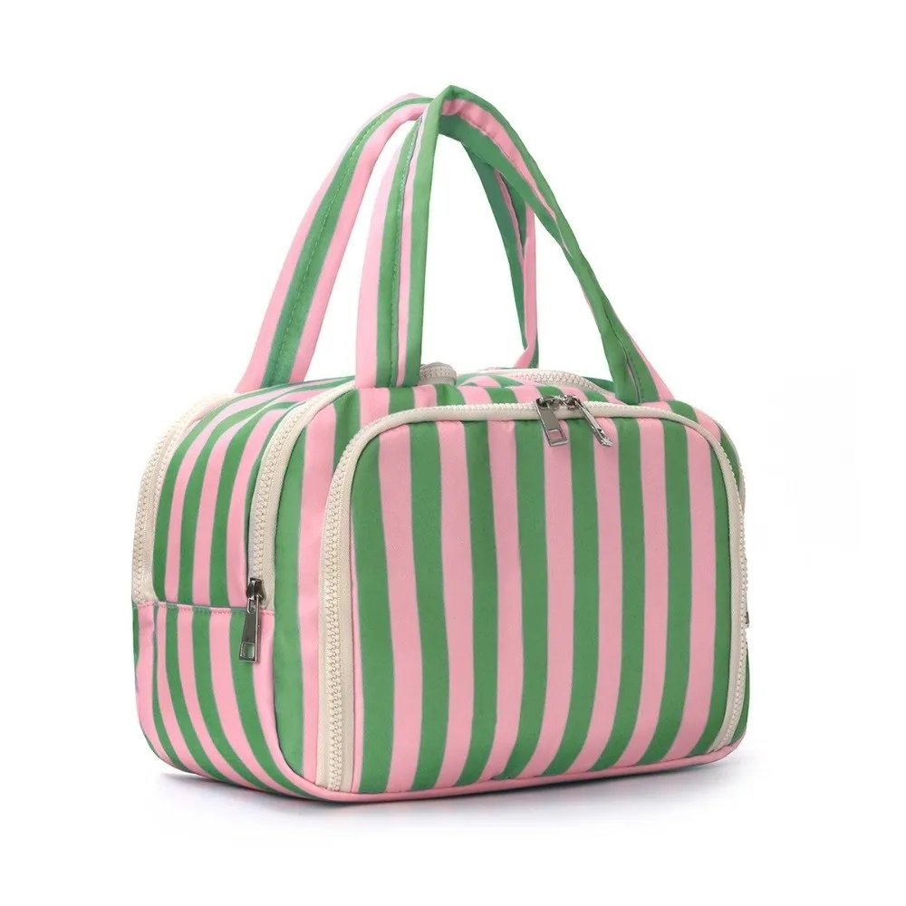 Large Capacity Striped Makeup Bag Water-resistant Portable Travel Toiletry Bag Multifunctional Cosmetic Organizer for Women