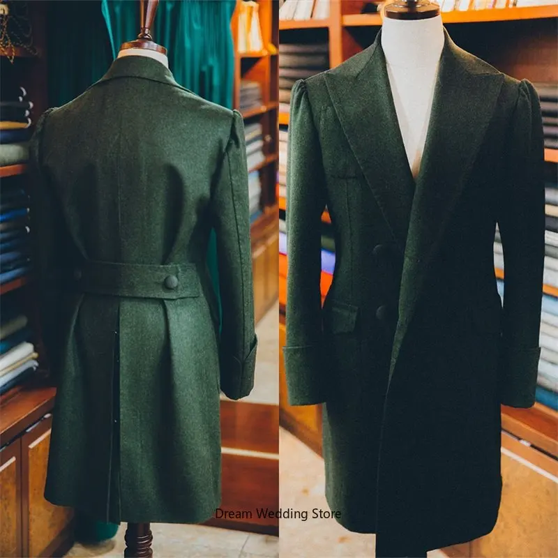 Giacca lunga da uomo invernale verde scuro 2023 cappotto maschile più nuovo moda abito da lavoro autunno inverno con risvolto su misura