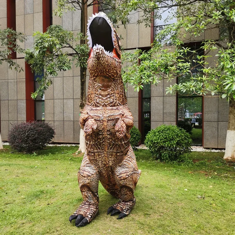 Adult T-rex Inflatable Costumes Halloween Cosplay Dinosaur Disfraz Purim Mascot Striped Role Play Clothing for Man Women /
