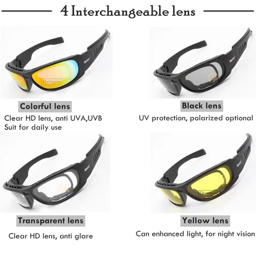 Imagen 2 del producto Gafas polarizadas tácticas Daisy C6 para exteriores CS, gafas Airsoft para caza y tiro con 4 lentes, Kit con marco miope