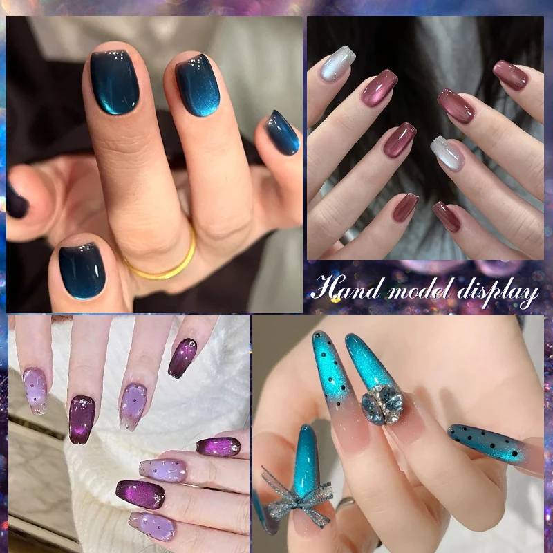 Esmalte de Gel magnético Night Elf Cat, efecto de cuentas de vidrio azul y rojo, barniz de Gel UV semipermanente para remojar, manicura, arte de uñas DIY
