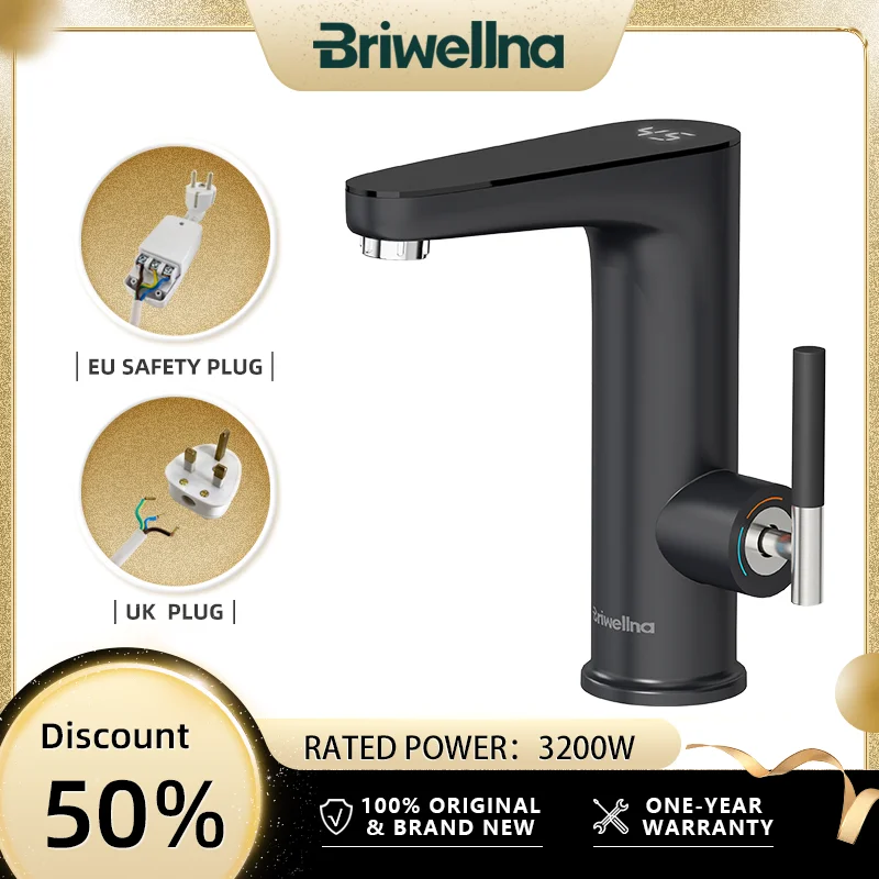 Briwellna Water Heater 220V Basin Faucet 2 in 1 Cold and Hot Water Taps Tankless Instant Geyser Faucet Electric Faucet Mixer