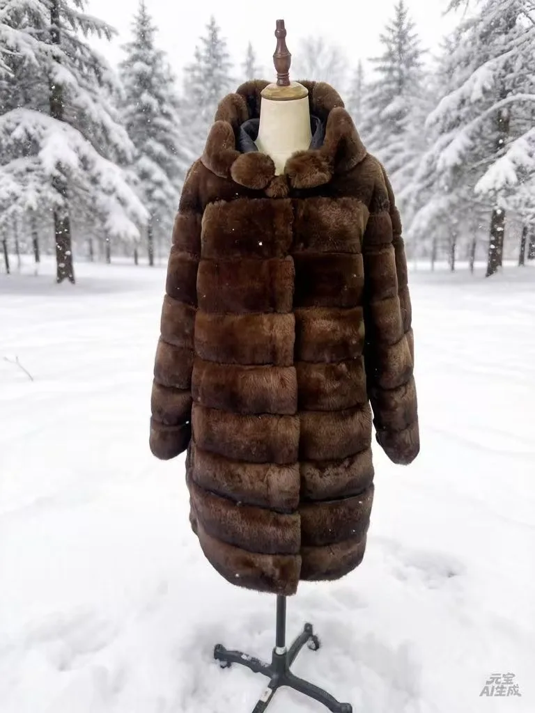 2025 Rabbit Fur Coat Rabbit Fur Jacket Stand Collar Imported Rex Rabbit Coat Stripes Rex Rabbit Fur Coat High Quality Natural Fu - view 5