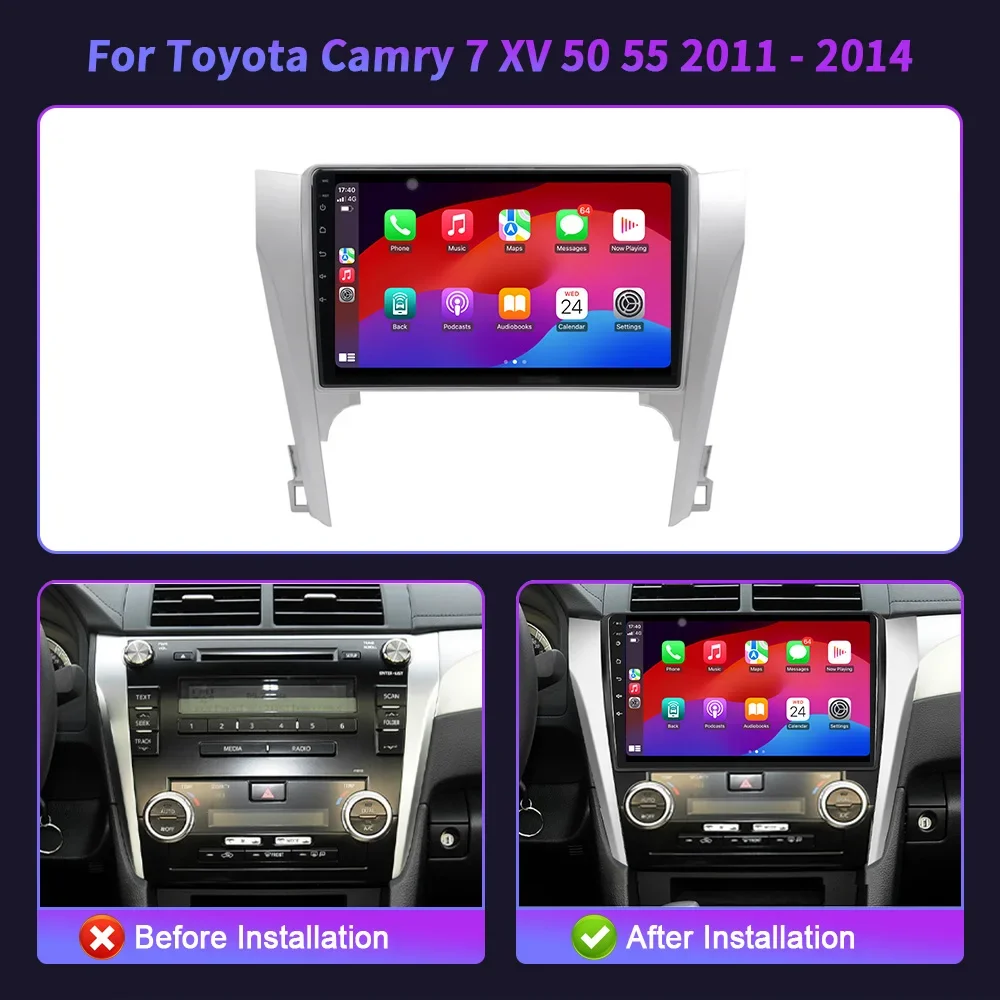 10 بوصة أندرويد 14 لتويوتا كامري 7 XV 50 55 2011-2014 شاشة CarPlay راديو تلقائي الوسائط المتعددة الملاحة اللاسلكية Carplay 4G GPS