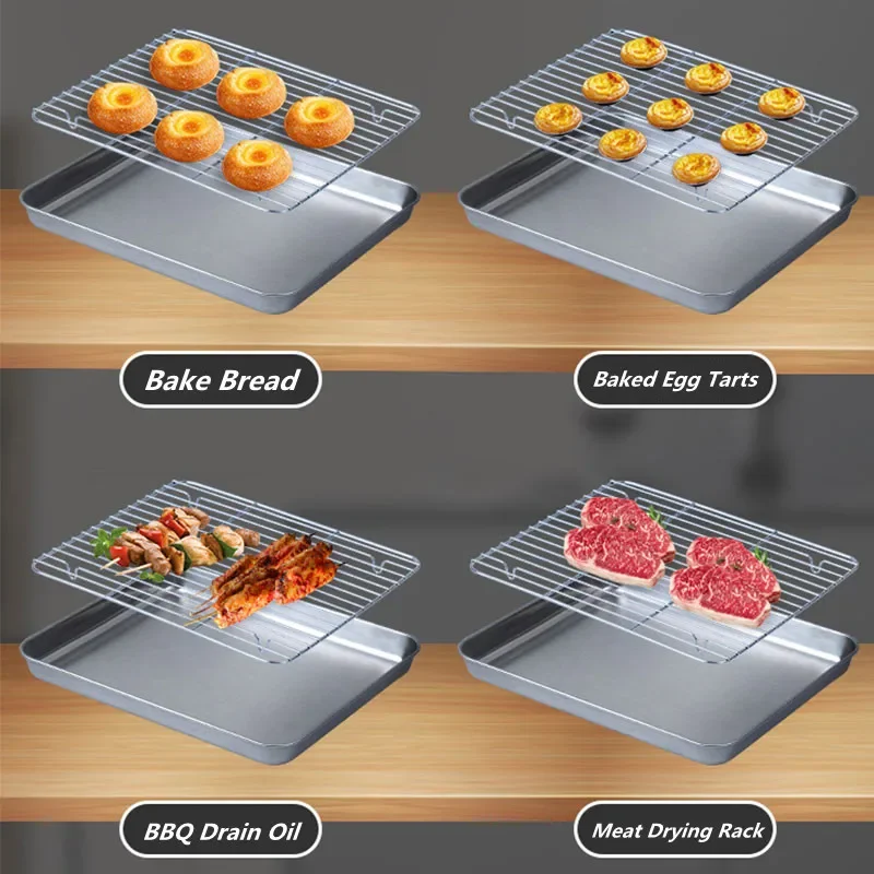 Edelstahl-Grilltablett, flaches Chassis, vielseitig einsetzbar, abnehmbares Kühlregal, Tablett-Set, antihaftbeschichtete Kuchen-Backform für die Küche – Detail 5