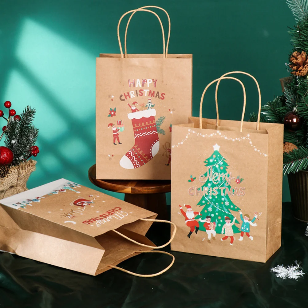 

25Pcs Christmas Party Favors Bags Paper Gift Pouches for Treats Goodies Chocolates Small Gifts Handheld Portable Design