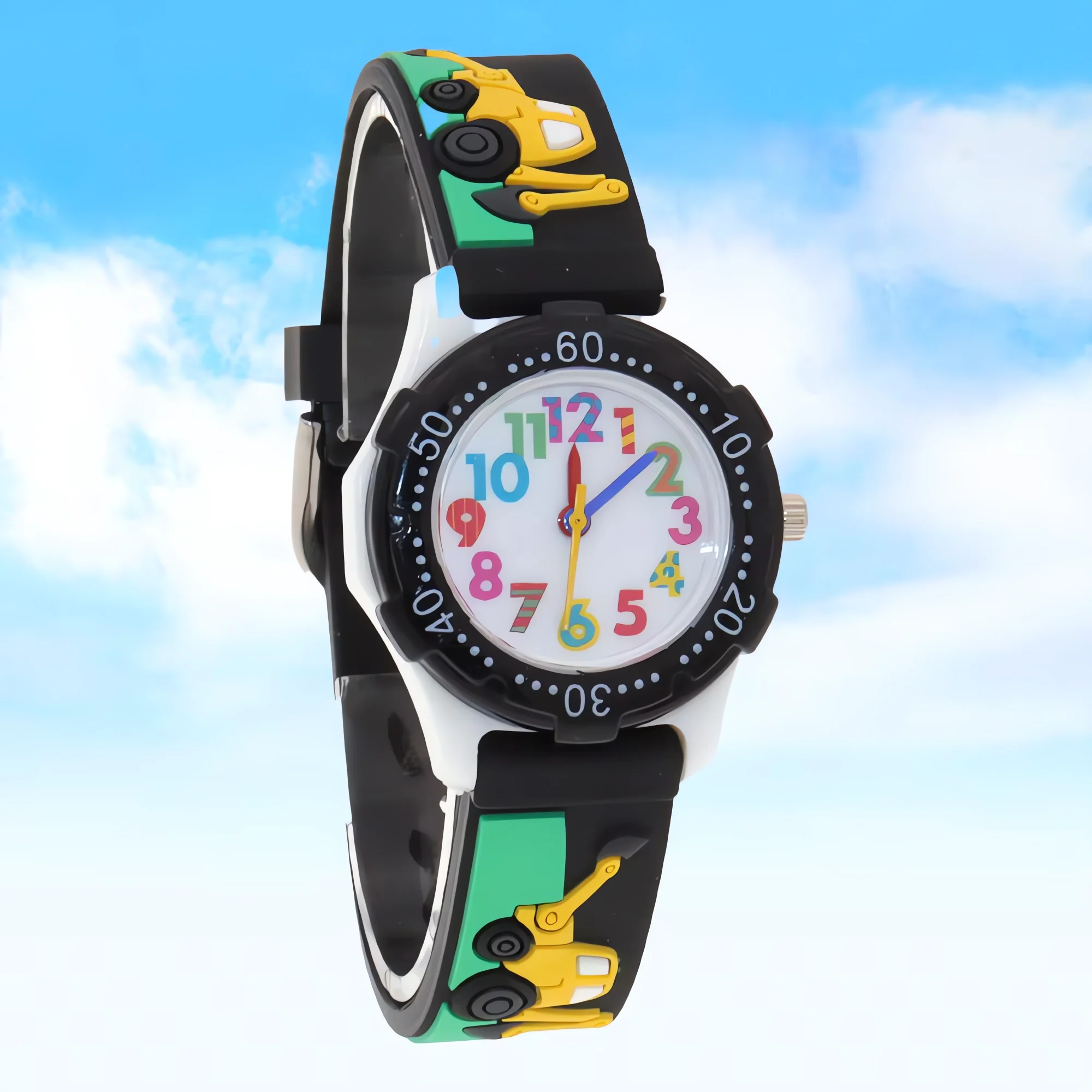 Cartoon Digger Boys Quartz Digital Kids Watch with Silicone Strap Children's Wristwatch Timepiece for Boys