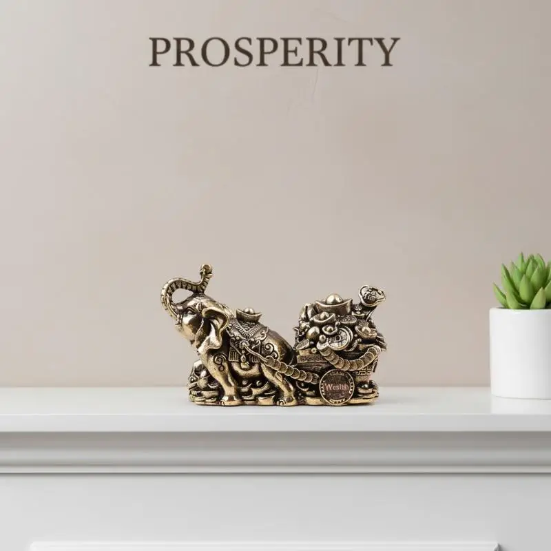Brass Ornament Treasure Bowl Elephant Pulling Cart Home Craft Living Room Gift Decoration