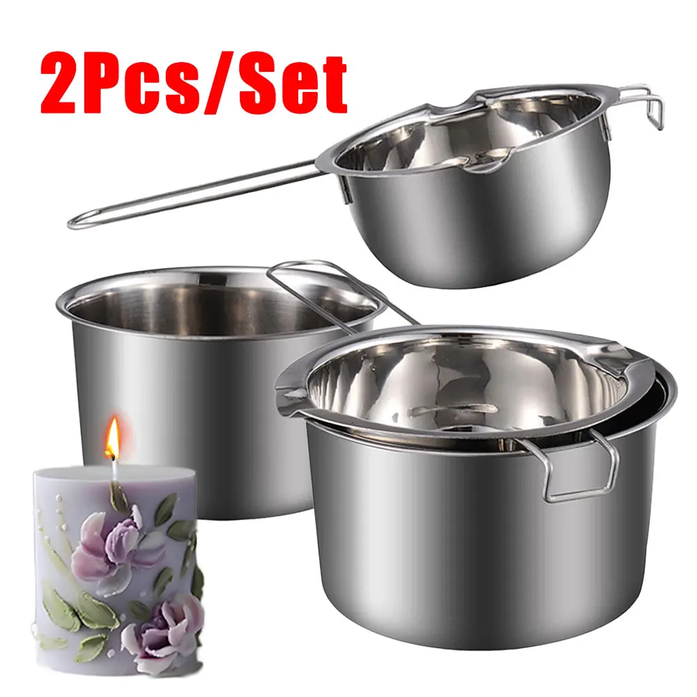 2 Pcs/Set Multiple Capacities Candle Wax Melting Pot Insulated Handle Stainless Steel Pot for Resin Making Kit Household Tools