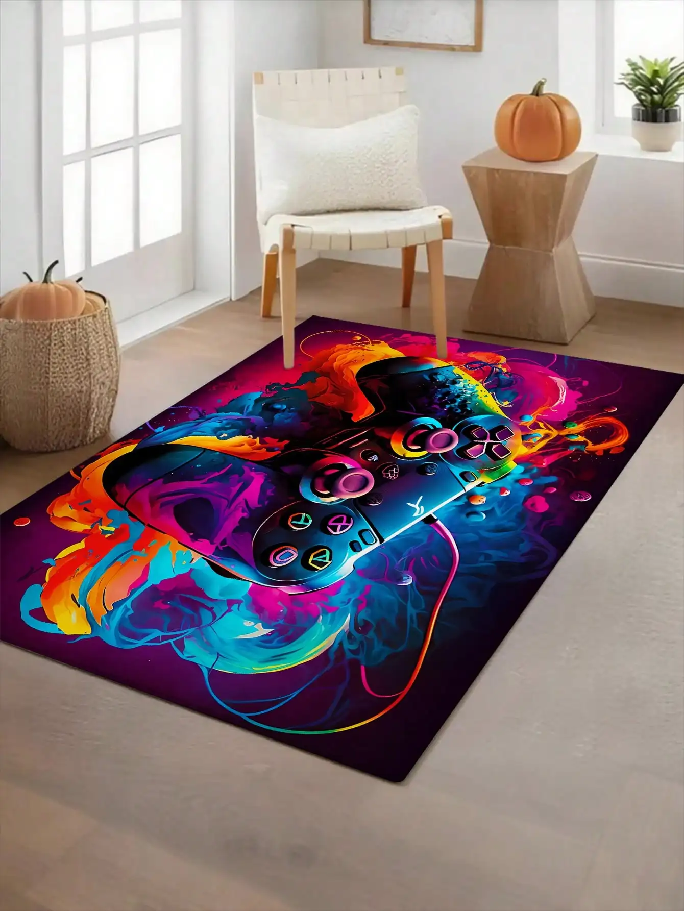 Colorful Game Controller Door Mat - Abstract Gaming Floor Rug, Cool Esports Room Decor, Non-Slip Entrance Carpet  Multiple Sizes